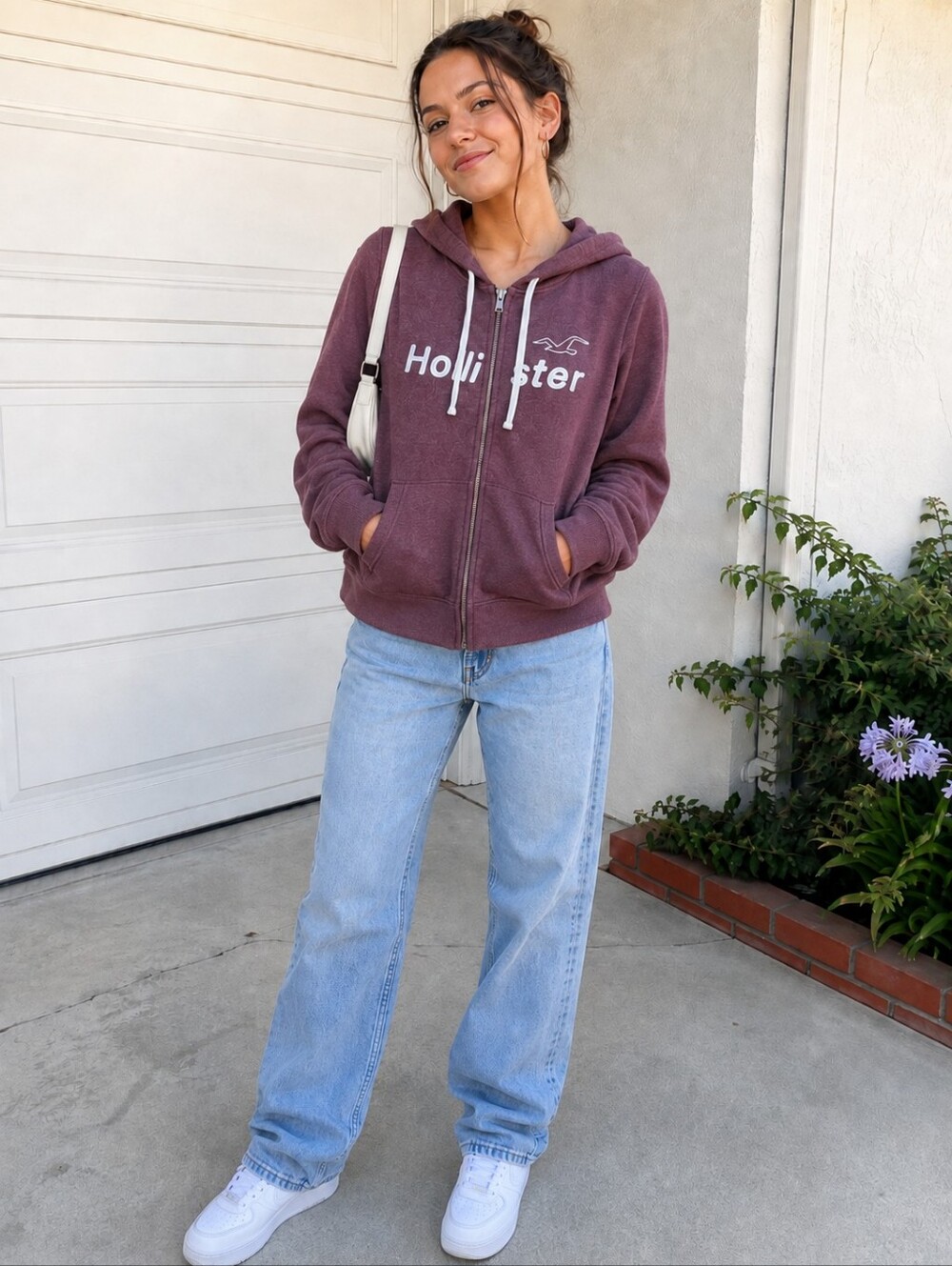 Hollister Plum Zip-Up Hoodie Los Angeles Small Sporty Casual Y2K Cozy Throwback